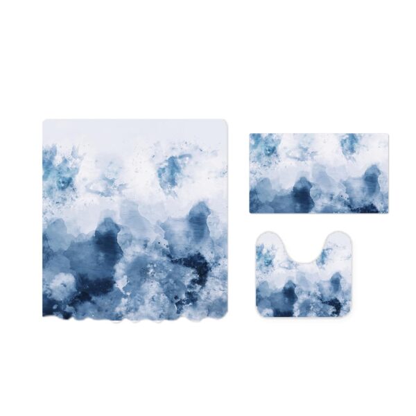 Stylish Blue Marble Shower Curtain & Anti-Slip Bathroom Mat Set (3pc) - Image 2