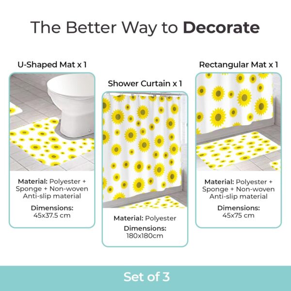 Stylish Sunflower Shower Curtain & Non-Slip Mat Set for Your Bathroom - Image 4