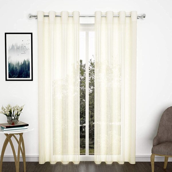 Elegant Cream 7 Feet Lined Curtains - Pack of 2 for Modern Homes - Image 2