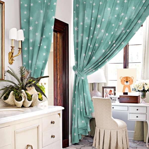 Starry Dreams Mint Green Blackout Curtains for Kids - 95% Light Blocking - Image 2