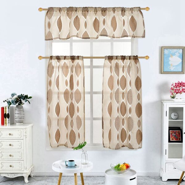 Light Brown Cafe Curtains Set for Kitchen and Living Room Sun Protection - Image 4