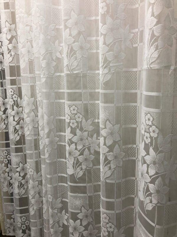 Elegant White Floral Design Curtains - Set of 2, 9 Feet Long - Image 2