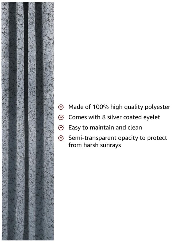 Solimo Velvet Copper Printed Long Door Curtains - Grey, 9 Feet, Pack of 2 - Image 2