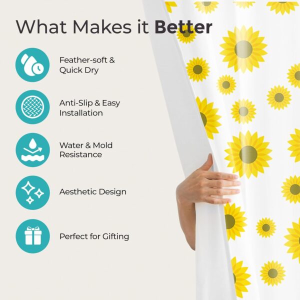 Stylish Sunflower Shower Curtain & Non-Slip Mat Set for Your Bathroom - Image 3