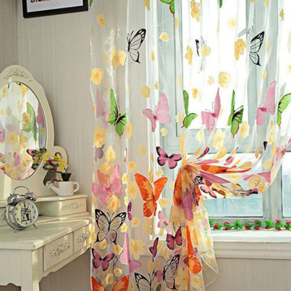 Washable Butterfly Print Sheer Curtain Panel for Stylish Window Decor - Image 6