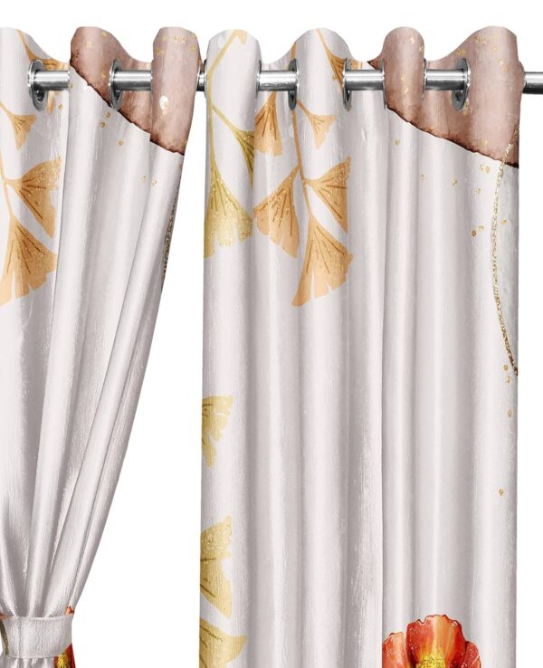 Stylish Pearl Grey Blackout Curtains with Floral Design - Pack of 2 - Image 3