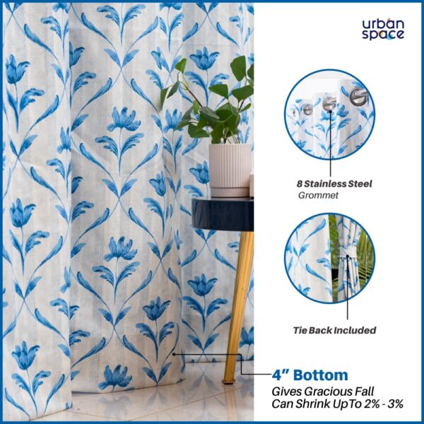 Urban Space Water Lily Blue Cotton Curtains - Stylish Light-Filtering Room Darkening - Image 5