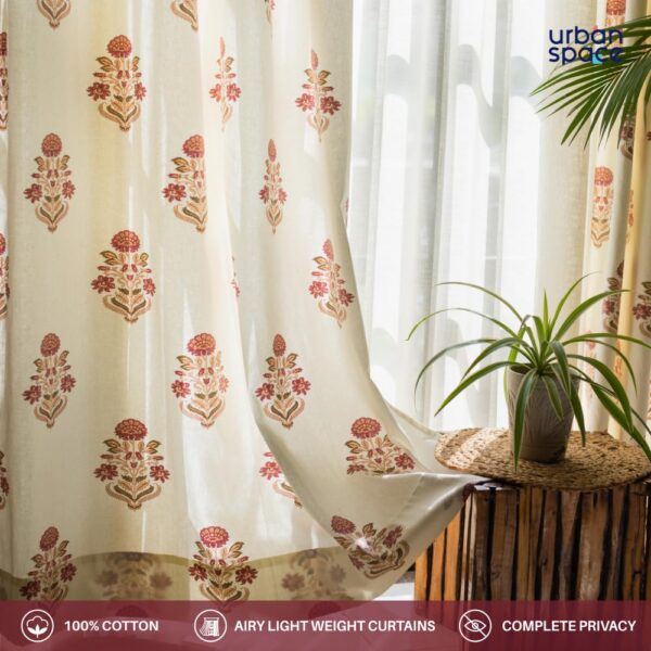 Stylish 100% Cotton Floral Curtains for Light Filtering Windows 5 Feet Long - Image 2