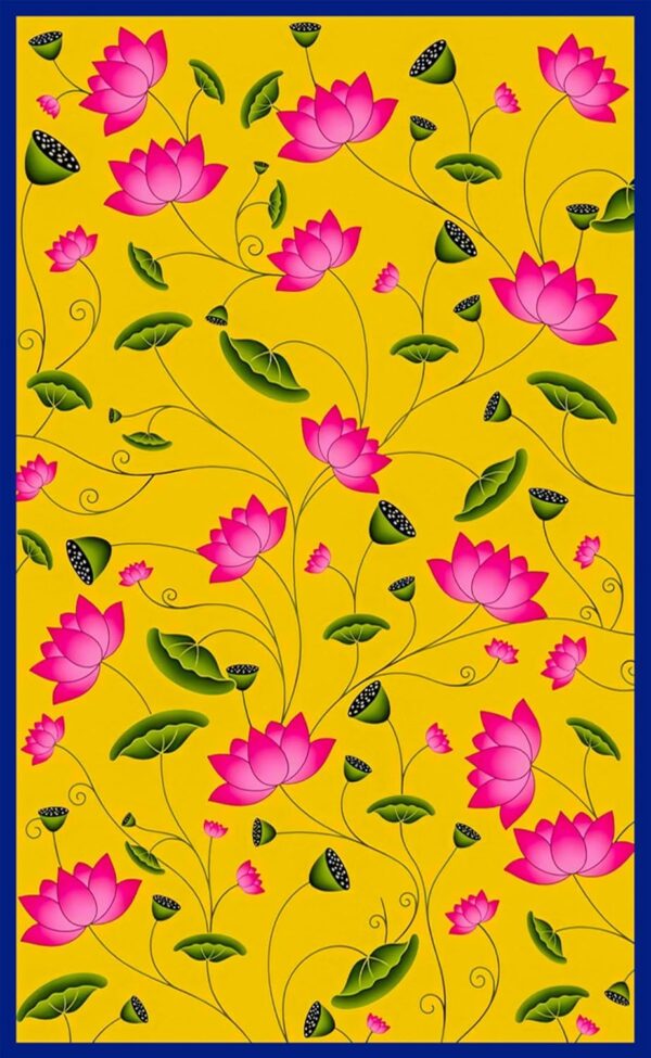 Dhara Yellow Backdrop Cloth for Pooja Decoration - Washable Floral Curtain - Image 3