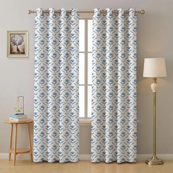 Urban Space Water Lily Blue Cotton Curtains - Stylish Light-Filtering Room Darkening - Image 3