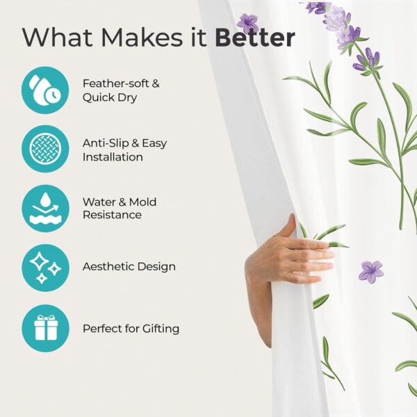 Stylish Lilac Shower Curtain & Non-Slip Bathroom Mat Set for Ultimate Comfort - Image 3