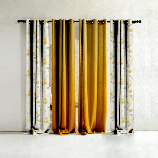 Elegant Floral Ombre Room Darkening Curtains Set of 4 in Yellow Cream - Image 2