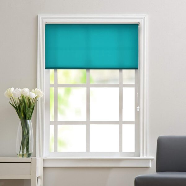 Turquoise Semi-Blackout Roller Blinds for Light Filtering and UV Protection - Image 2