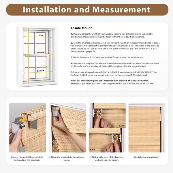 Cordless Bamboo Roman Shades: Stylish, No-Drill Light Filtering Window Treatment - Image 6