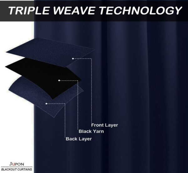 JUPON Indigo Navy Silk Blackout Curtain: Energy Saving Thermal Insulation Draperies - Image 3