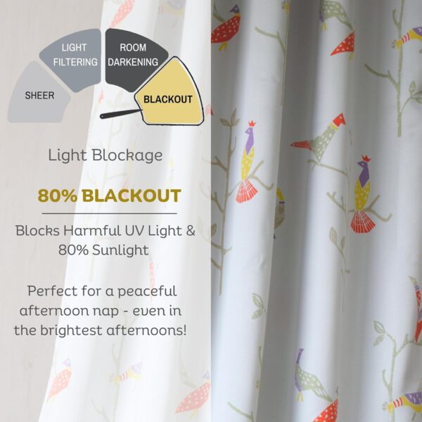 Tranquebar 80% Blackout Bird Print Door Curtains in Grey - 7 Feet Long - Image 6