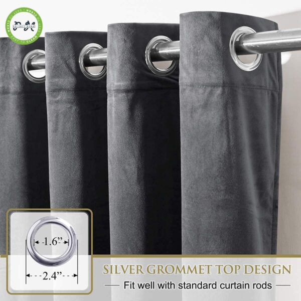 Semi Blackout Velvet Curtains in Grey | Noise Reduction & Wider Width - Image 2