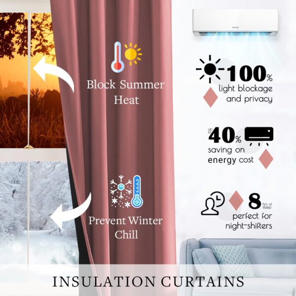 Elegant Dusty Rose Blackout Curtains - Room Darkening Thermal Insulation Set of 2 - Image 5