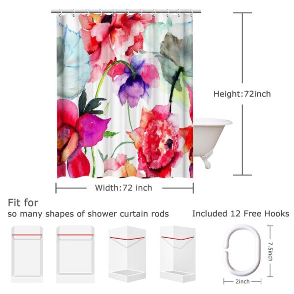 Livilan Aesthetic Shower Curtain Set with Abstract Watercolor Flower Design - Image 4