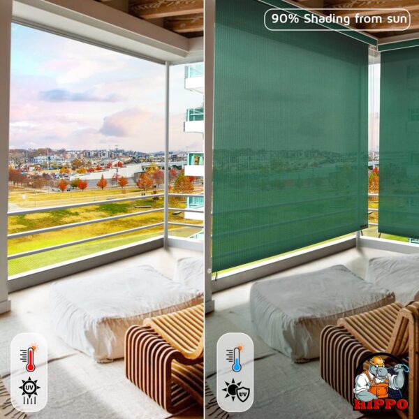 Outdoor Olive Green Roller Blinds: 90% UV Protection & Air Flow Design - Image 6