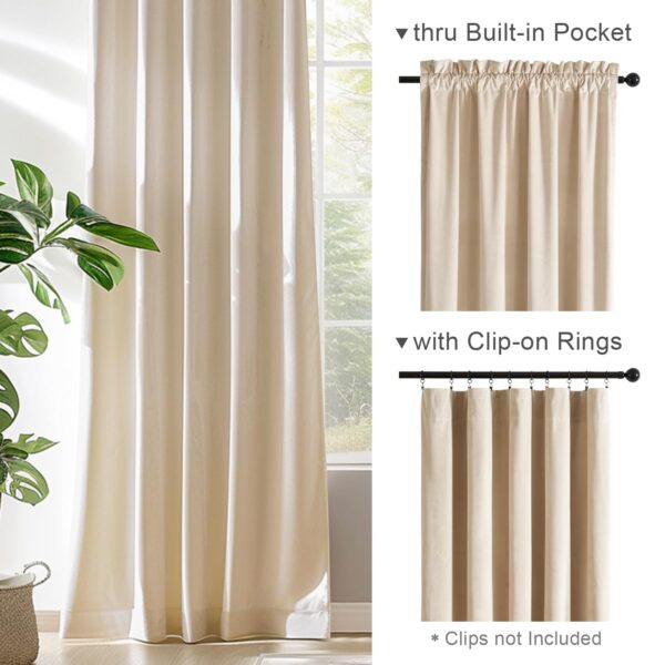 Lazzzy Beige Velvet Curtains: 120-Inch Light Blockout Thermal Drapes for Luxury Living - Image 6