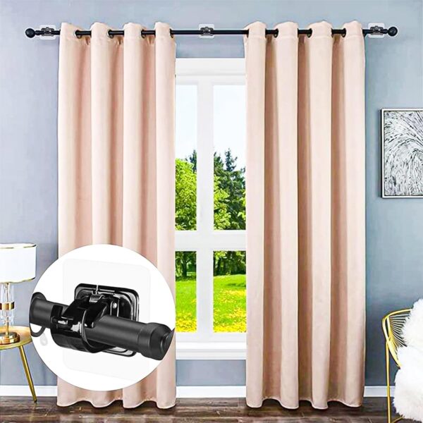 Heavy Duty Self-Adhesive Wall Hooks for Adjustable Curtain Rods in Black - Image 2