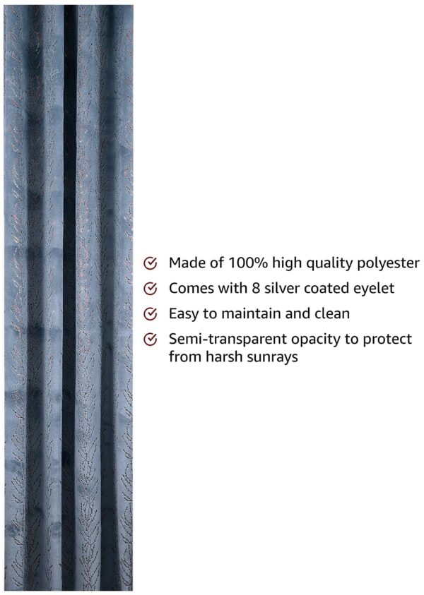 Elegant Solimo Grey Velvet Foil Door Curtains - Pack of 2, 7 Feet - Image 2