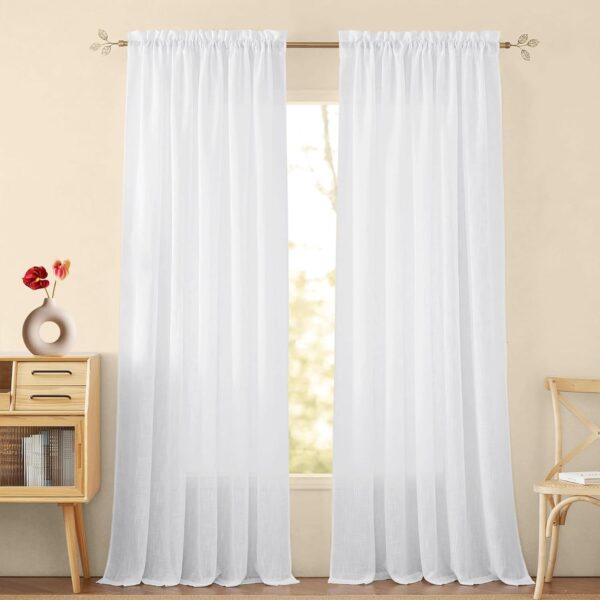 Stylish HOMEMONDE Cotton Sheer Curtains for Elegant Living Spaces - Set of 2 - Image 2