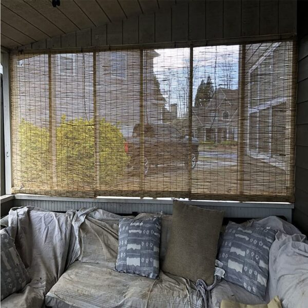 Elegant Brown Bamboo Roller Blinds for French Doors and Outdoor Privacy - Image 4