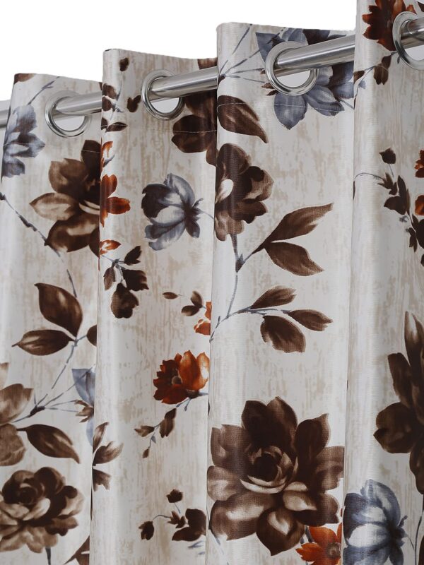 Brown Windflower Eyelet Door Curtains - Stylish 7 Feet Polyester Drapes - Image 2