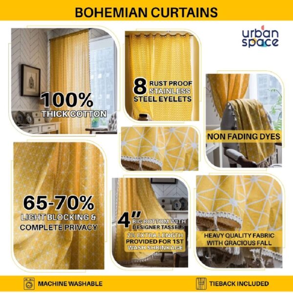 Boho 100% Cotton Long Curtains with Tassels for Stylish Room Darkening - Image 4