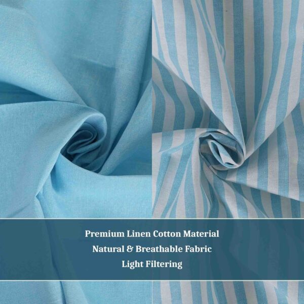 Stylish Linen Cotton Curtains: Light Filtering, Fade-Resistant, Blue and White Stripes - Image 2