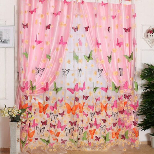 Washable Butterfly Print Sheer Curtain Panel for Stylish Window Decor - Image 3