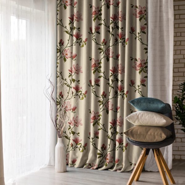 Elegant Floral Ombre Room Darkening Curtains Set of 4 in Pink & Beige - Image 3