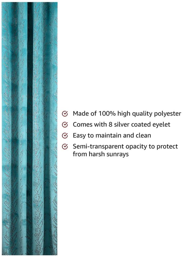 Solimo Blue Velvet Foil Long Door Curtains - 9 Feet, Pack of 2 - Image 2