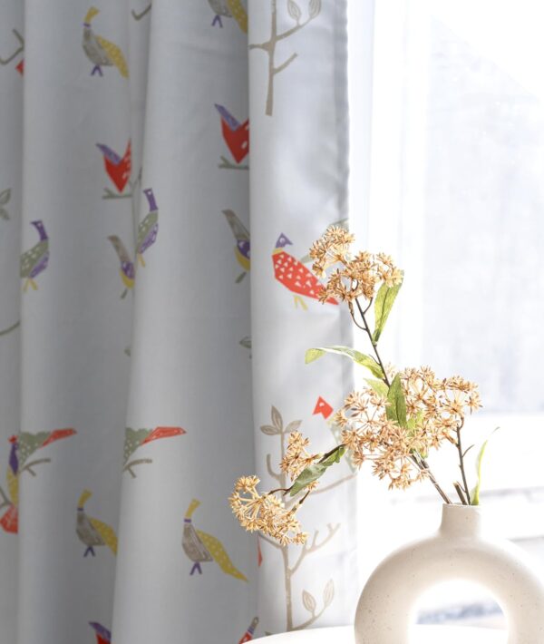 Tranquebar 80% Blackout Bird Print Door Curtains in Grey - 7 Feet Long - Image 9