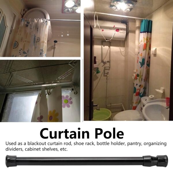 Adjustable Non-Slip Black Curtain Rod and Multi-Use Storage Solutions - Image 2