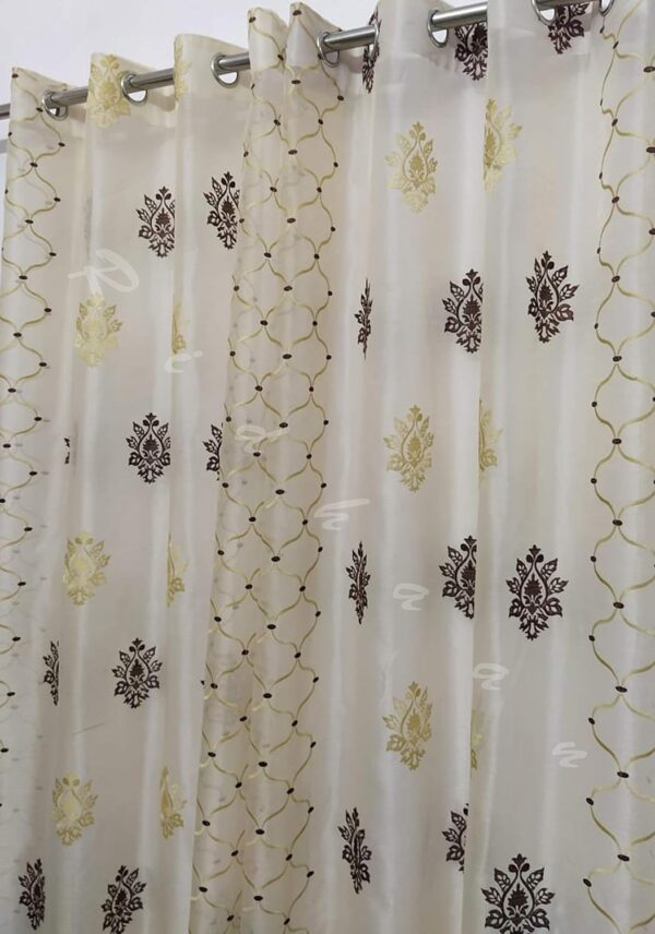 Stylish RIDHAAN Coffee and Golden Voile Curtains with Tie Back - 7 Feet - Image 4