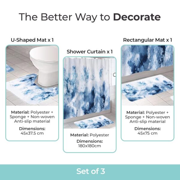 Stylish Blue Marble Shower Curtain & Anti-Slip Bathroom Mat Set (3pc) - Image 4