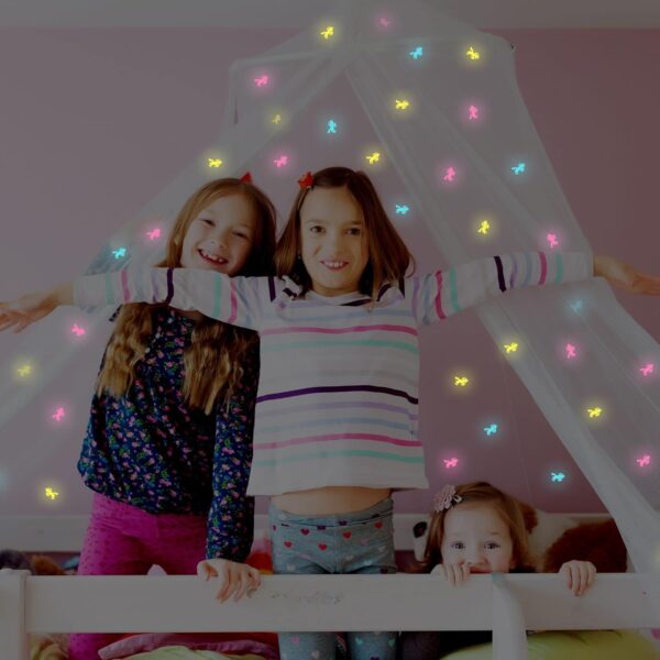 Canopy Bed for Girls with Glow-in-the-Dark Unicorns and Galaxy Lights - Image 7