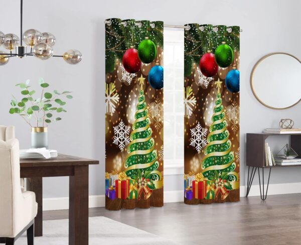 Multicolor Long Crush Window Curtains for Merry Christmas Decor - 8 ft Set - Image 2