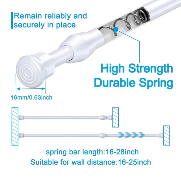 Adjustable White Tension Rods 16-28 Inch for Easy Curtain Hanging