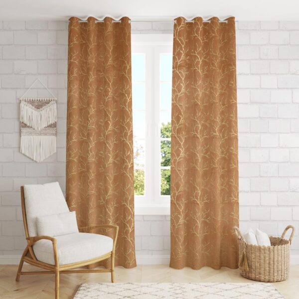 Elegant Velvet Room Darkening Curtains with Golden Foil Tree Design - Set of 4 - Image 2