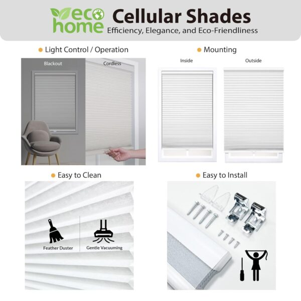 Cordless Blackout Cellular Shade: Energy-Saving Ivory 18"W x 64"H Solution - Image 3