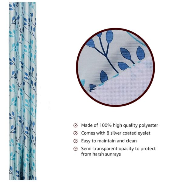 Solimo Leaf Print Polyester Curtains - Light-Filtering, 5 Feet, Pack of 2 - Image 2