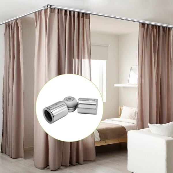 Stainless Steel Adjustable Curtain Rod Connectors for Corner Windows and Angles - Image 5