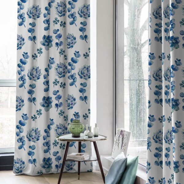 Stylish Blue & White Floral Blackout Curtains for Light Control and Privacy - Image 4