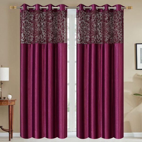 Soulful Creations Abstract Patch Curtain: Elegant Wine Design for Your Home - Image 2