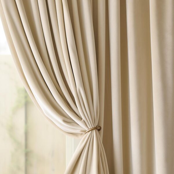 Lazzzy Beige Velvet Curtains: 120-Inch Light Blockout Thermal Drapes for Luxury Living - Image 4