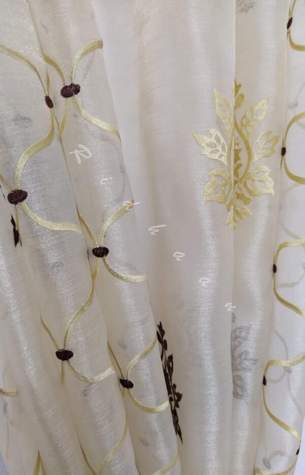 Stylish RIDHAAN Coffee and Golden Voile Curtains with Tie Back - 7 Feet - Image 2